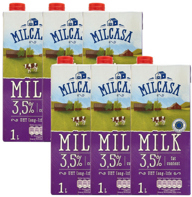 밀카사 멸균우유 3.5%, 1L, 6개