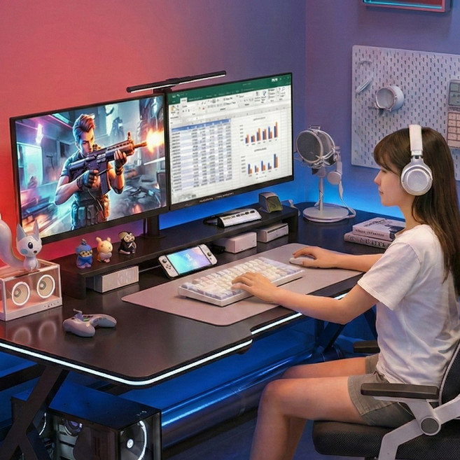 하이퍼랙 유럽기준E1등급 카본파이버 튼튼한 게이밍 컴퓨터 책상, 카본 블랙