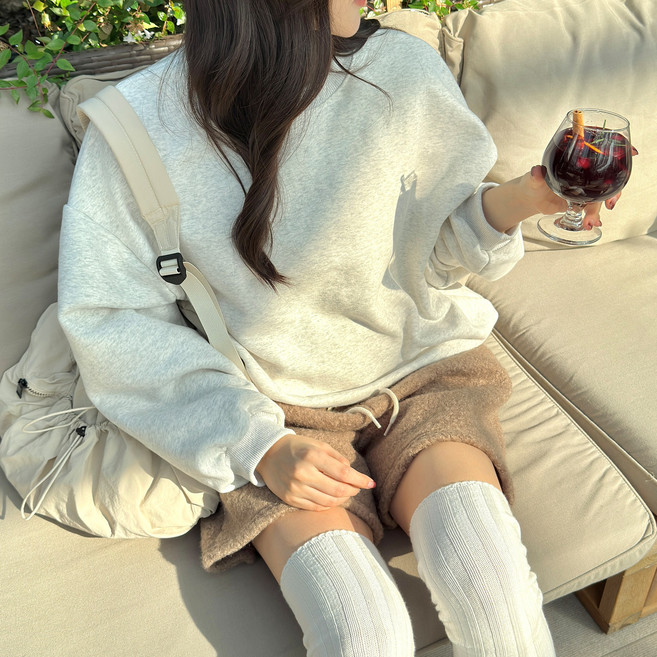 메이징 여성용 오버핏 기모 무지 맨투맨