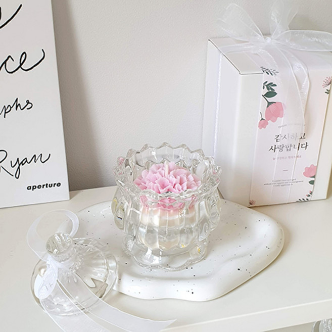 페페무드 카네이션 펌킨 캔들 선물 세트 (연핑크/쇼핑백 포함), 연핑크(블랙체리향)