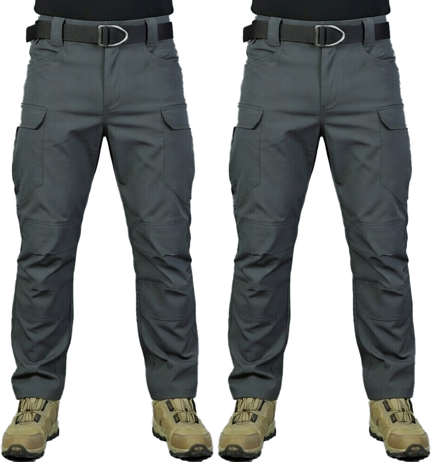 1+1 봄 여름 고급 스판 IX7 튼튼한 전술 바지 작업복 택티컬 등산 낚시 외출 춘추 전술복 작업, 회색+회색(여름)