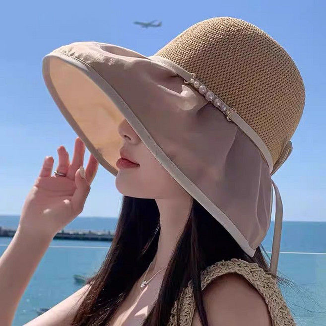 新款夏季漁夫帽大檐防紫外線沙灘帽子透氣防曬遮陽出遊太陽帽女帽
