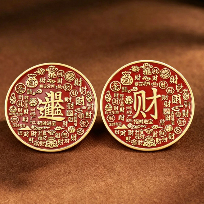 黃銅工藝品 八卦銅鏡 桌面擺件 四神獸 天官賜福 開運小物 石敢當 風水裝飾 送禮推薦+8cm紅色百財日進斗金圓牌+支架, 8cm紅色百財日進斗金圓牌+支架
