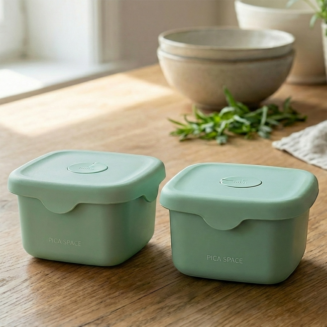 피카스페이스 실리콘 냉동밥용기 전자레인지 사용가능 300ml, 1세트, 민트