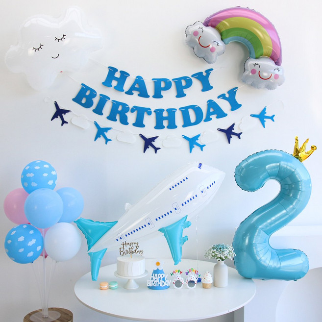 이벤트홀릭 비행기 풍선 생일파티용품세트, 1개, 숫자풍선 2