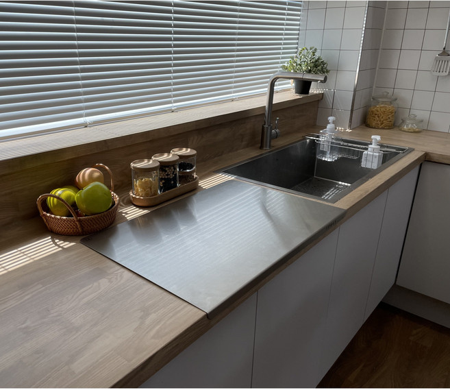 [국산] 자몽베이킹 스테인리스 도마 포스코 304 ㄱ자 절곡형 가정용 업소용 싱크대 상판 보호판, 스테인레스