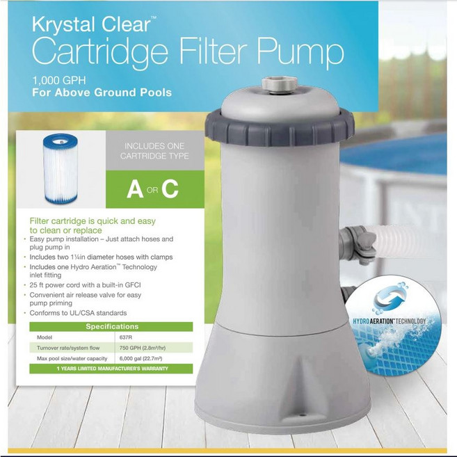 인텍스 국내정품 28638 KR 카트리지필터펌프 1000갤론 정화필터펌프 유체펌프 당일배송, 카트리지필터펌프 1000갤론 28638, 1개