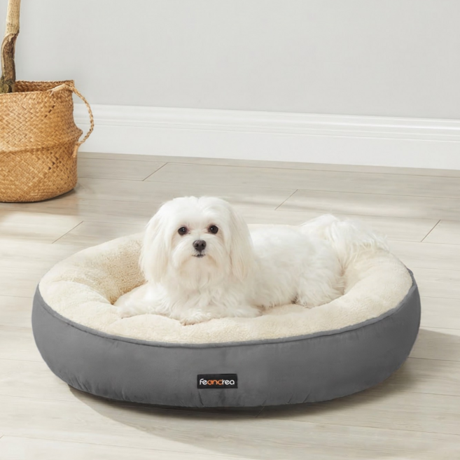 FEANDREA 반려동물 꿀잠 푹신한 통세탁 미끄러움방지 도넛 강아지 고양이 방석, 1개, 다크 그레이