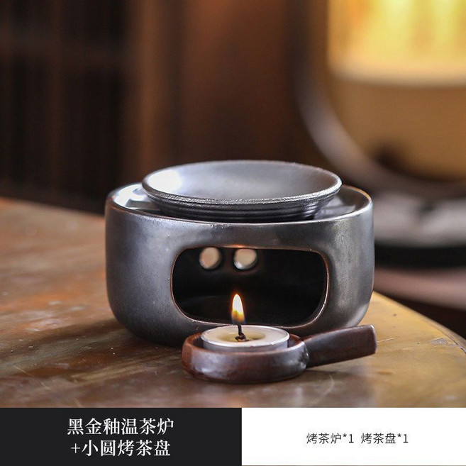 日式香薰爐 蠟燭乾燒 溫茶烤茶爐 雪松隔火烘烤爐, 溫茶器送燭託蠟燭小圓烤茶盤,無規格, 1個