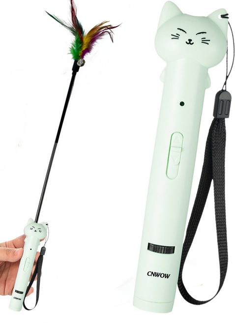 씨엔와우 고양이 낚시대 레이저 LED 다기능 장난감 4 IN, 1세트, 초록색+낚시대