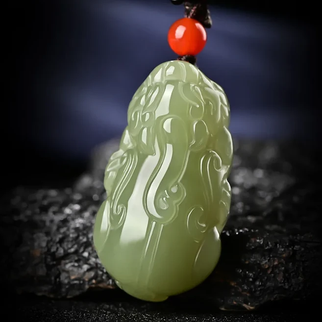 고급 보석 천연 허톈 비취 옥 칭유 호 녹색 피슈 펜던트 남녀 공용, 01 36x18x13mm