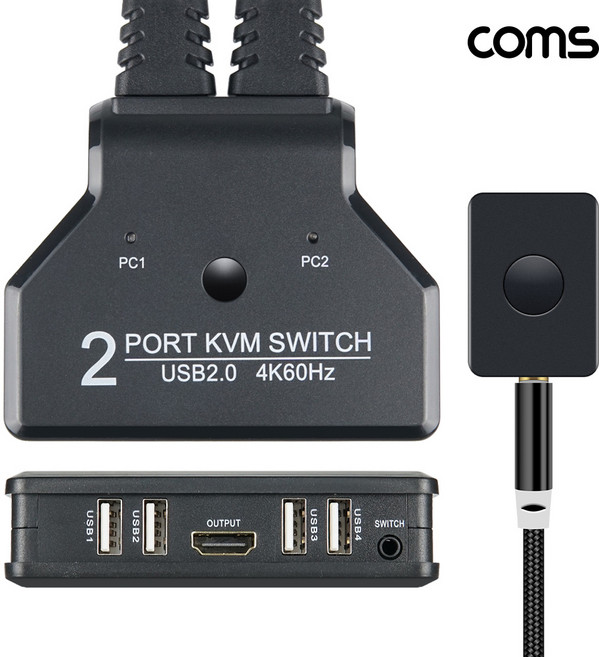Coms HDMI KVM 스위치 선택기 2대의 PC를 버튼 하나로 전환 제어 4K 60Hz TB990, 검정, 1개