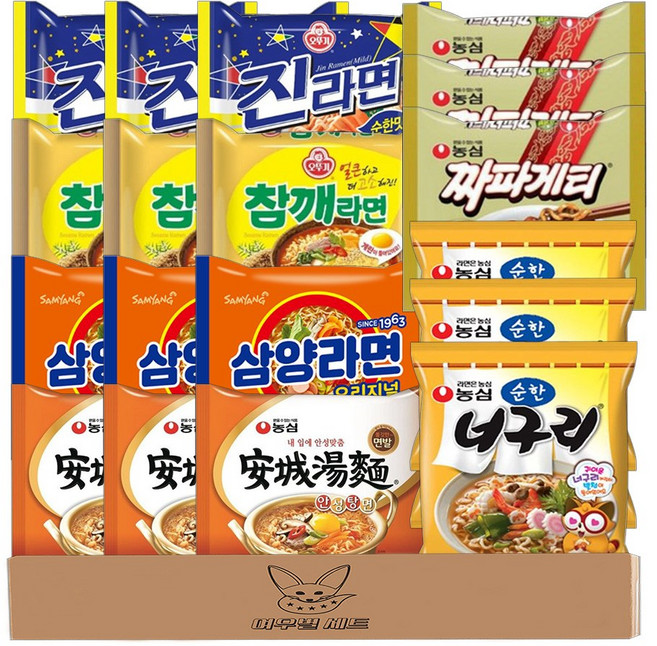 라면 봉지라면 세트 6종 18개입 (진라면순한맛 참깨라면 안성탕면 너구리순한맛 짜파게티 삼양라면)
