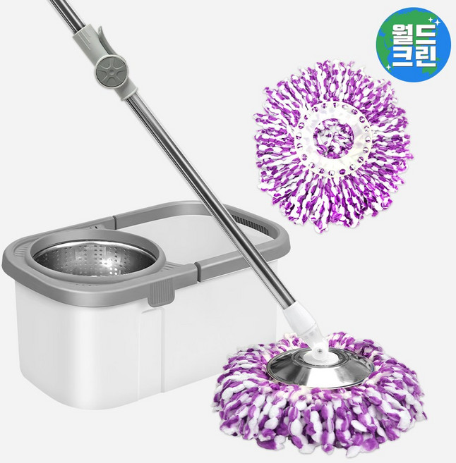 월드크린 파워 통돌이 핸드 스핀 그레이 회전 물 밀대 봉 걸레 짤순이 마포 대걸레 탈수기 바닥 청소, 파워통돌이핸드스핀그레이, 1세트