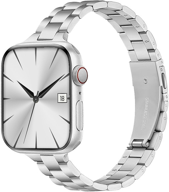 티엑스엘엑스 애플워치 호환 슬림 메탈 스트랩 밴드 시계줄, 실버, 1개