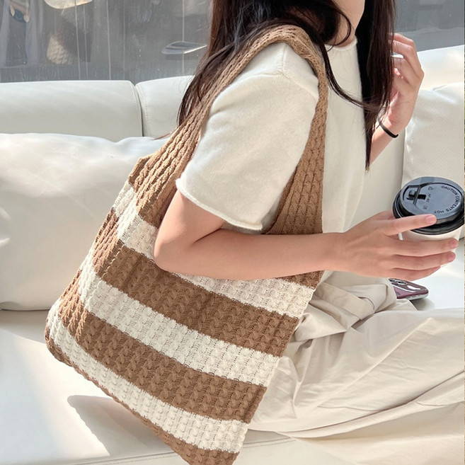 [SUNOEL] 니트 스트라이프 에코백 숄더백 가방 S-674