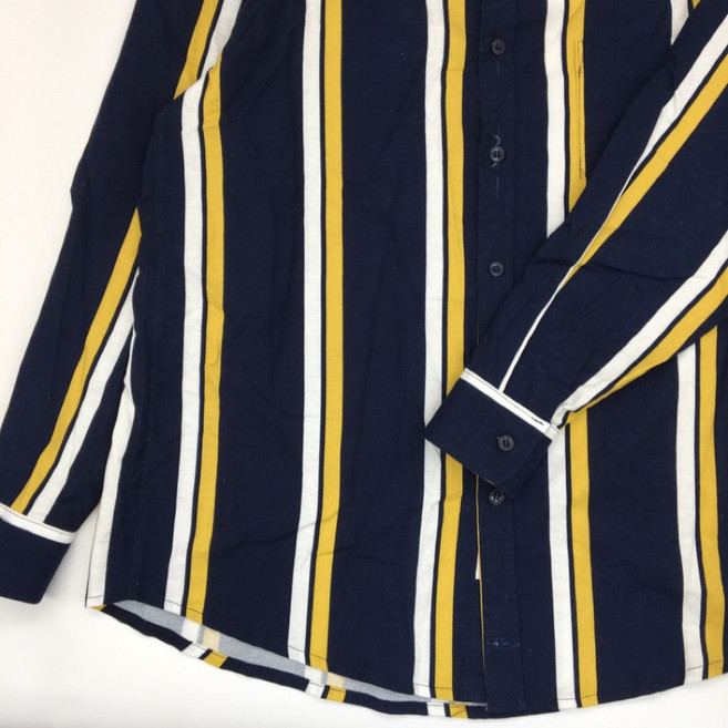 長袖襯衫 oversize 黃白藍直條紋 韓式