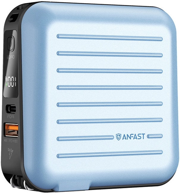 ANFAST 15000mAh多合一行動電源 牆插直充 自帶雙線 隱藏支架 PD20W快充 55Wh可登機 適用iPhone 16 MacBook 三星 附收納包 正版台灣公司貨, 藍遠征+送原廠收納包