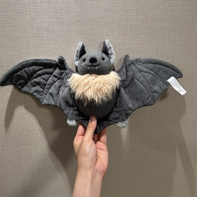 사랑스러운 행복한 푹신한 박쥐 봉제인형 부드러운 털감 귀여운 고딕 장식, 회색
