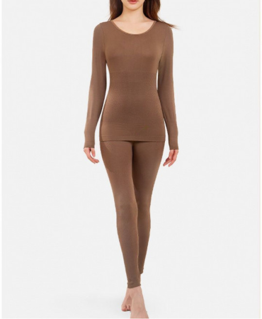 SAHINER 겨울 여성 기모 발열 무봉제 보온내의 상하세트 슬림핏 라운드넥 편안한 이너웨어 BBN02