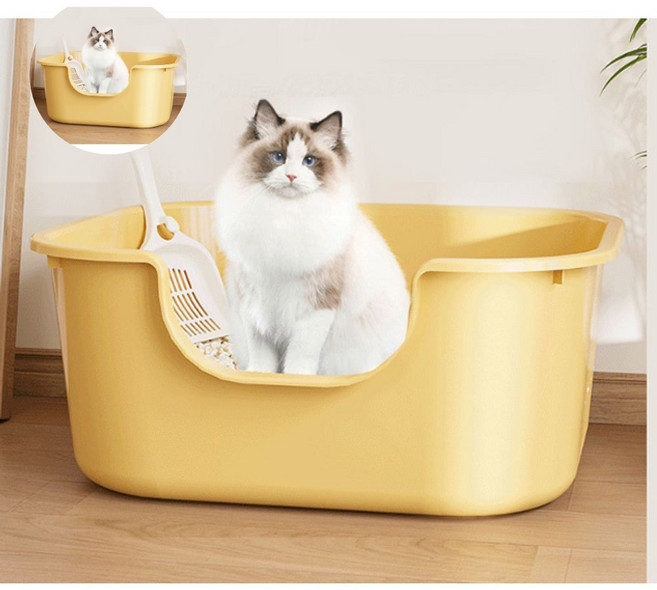 고양이대형화장실 고양이 오픈형 화장실 모래박스 배변통 변기통 1P, 밀크베이지
