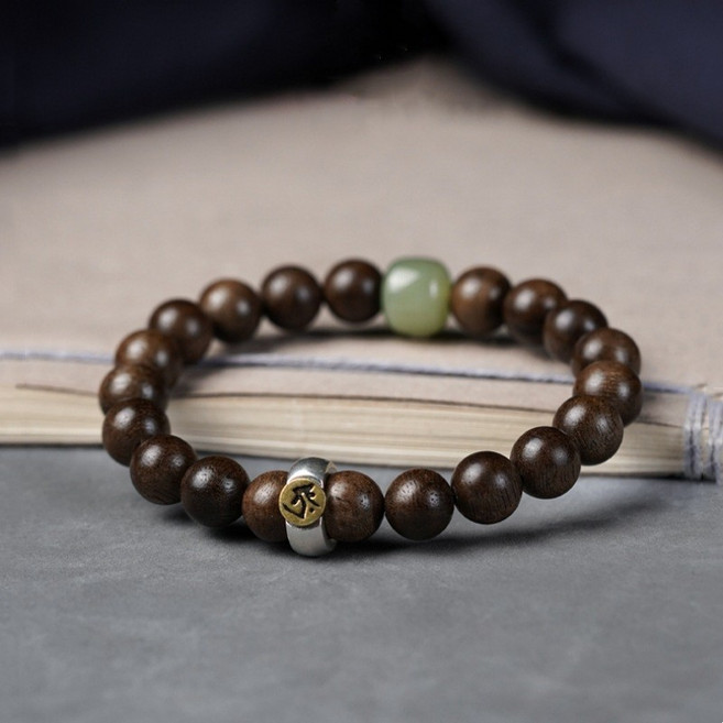 文萊沉香老料925銀檀香木質佛珠手串, 8mm生肖（馬）, 1個