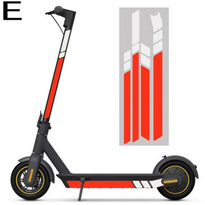 전동킥보드 부품 나인봇 맥스 G30 G30D 전기 스쿠터 반사 스티커 형광 바디 장식 경고 운전 안전 액세서리, E, 1개
