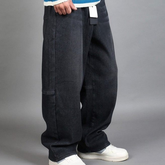 에이나인 후끈 융털기모 와이드 통 청바지 허리밴딩 빅사이즈