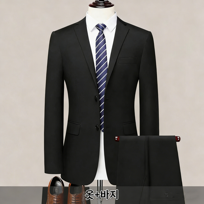 ANYOU 남성 정장 사계절 캐주얼 신랑 들러리 결혼식 의상 수트 자켓 + 긴바지 세트