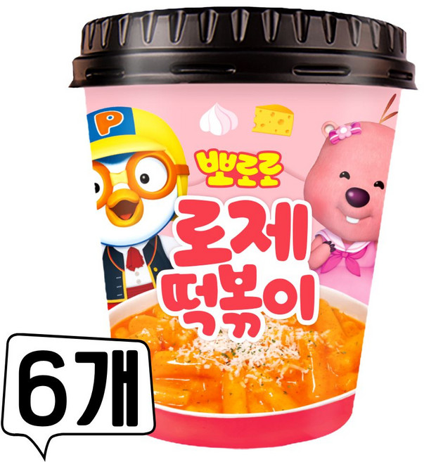 뽀로로 로제 컵 떡볶이 115g / 랜덤스티커 어린이 간식, 6개