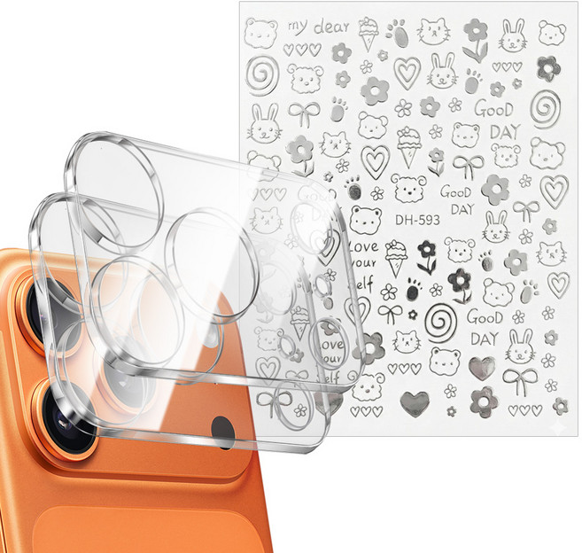 더조은셀러 아이폰17 프로 호환 카메라 강화유리필름 2개 핀셋 포함 세트 폰꾸 카꾸 스티커 레시피 폰꾸미기 DIY 하우징 플레토 보호, 1세트