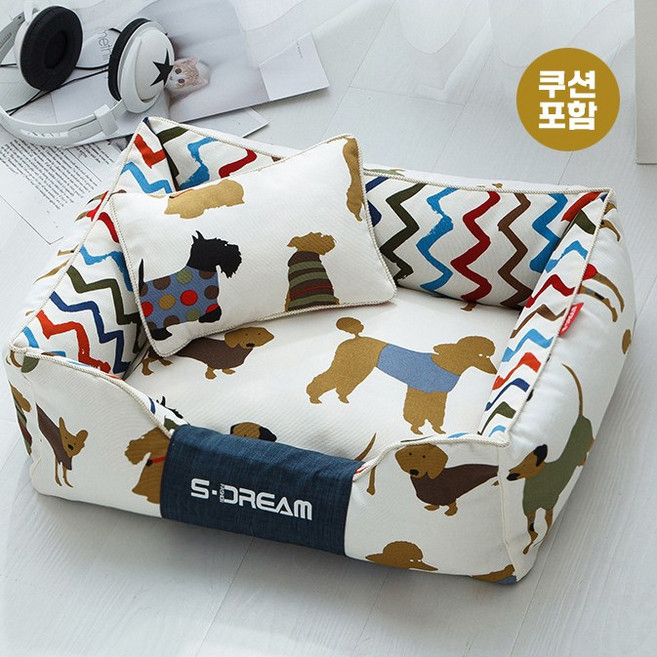 세상 포근따듯한 애견 쇼파 쿠션 푹신한솜 분리세탁가능 강아지 침대, 1개, 화이트계열