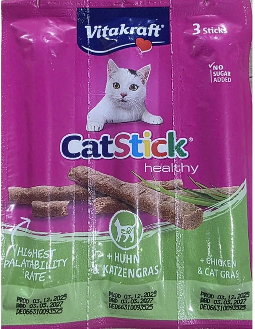 비타크래프트 캣 스틱 간식 3p, 치킨그라스, 18g, 20개 - 쿠팡