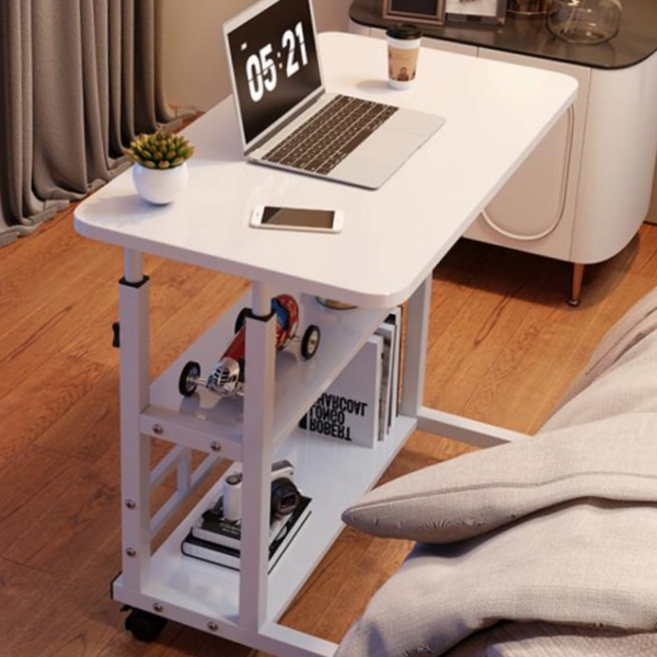 이동식 보조 테이블 바퀴형 사이드 선반형 높이 조절 테이블 노트북 작업대 조립식 컴퓨터 스탠딩 오피스, 오크