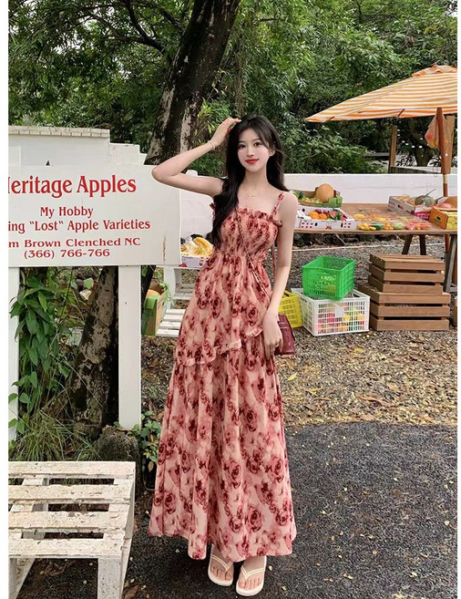 ANYOU 여름 여성 원피스 빅사이즈 휴양지원피스 민소매 플라워 나시 롱원피스 데일리룩 바캉스룩