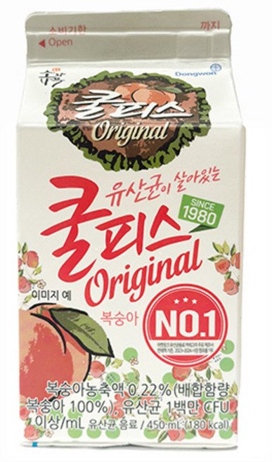 동원 소와나무 쿨피스 복숭아, 450ml, 30개