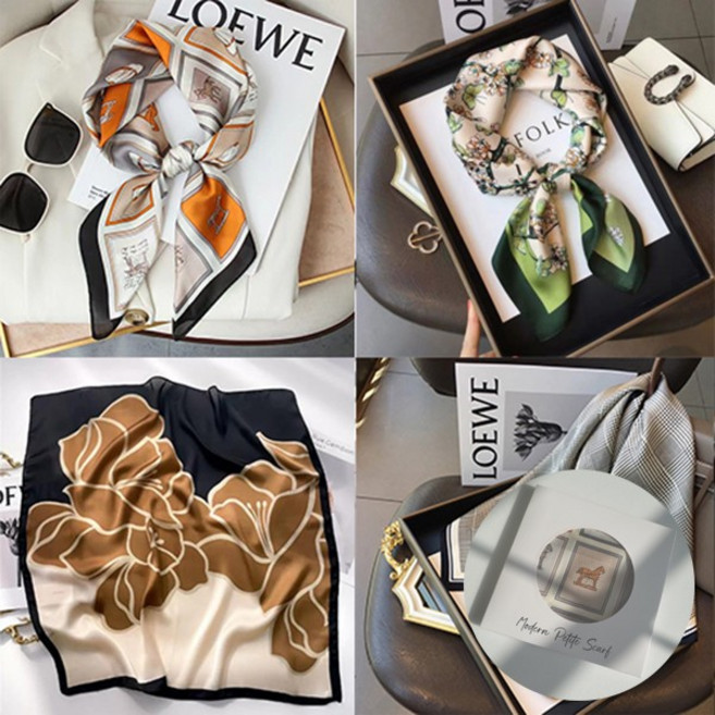 [노네타] 70X70 쁘띠 패턴 실크 스카프 24종 봄 가을 스카프 선물포장박스 옵션구성