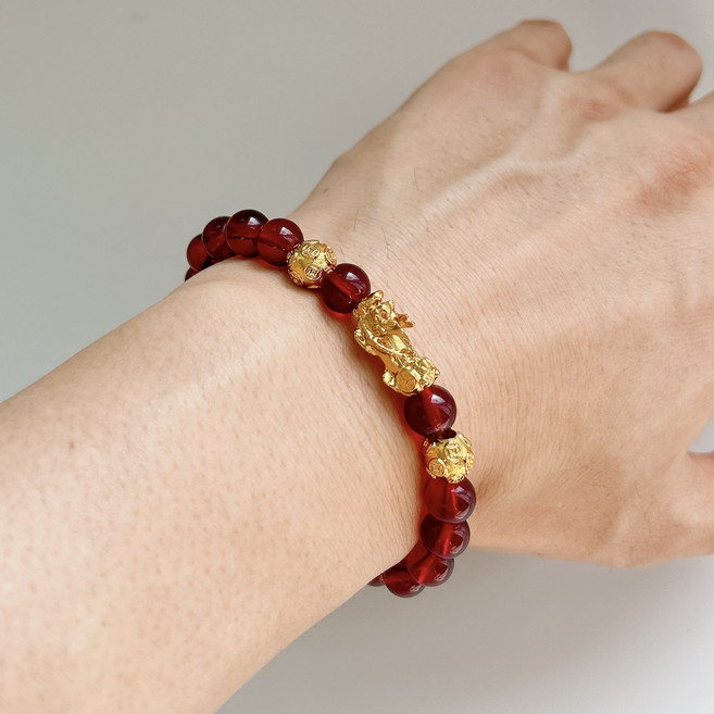 재물운 사업운 소원성취 홍마노 황금비휴 형통 팔찌