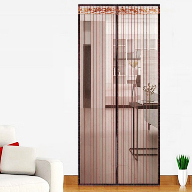 프리미엄 모기장 커튼 촘촘한 현관 방문 모기장 벨크로 고정식 자석 방충망 해충 벌레 날파리 파리 모기 차단 해충 방지망, 브라운 100*210, 브라운 100X210