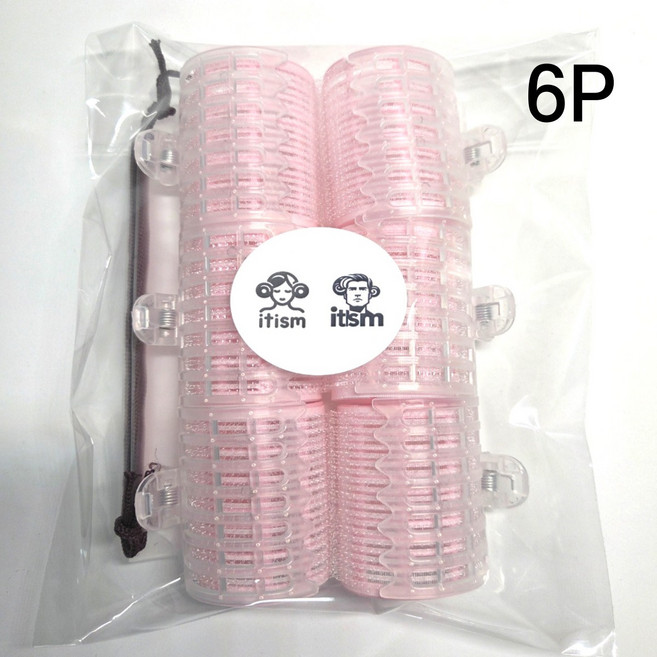잇즘 집게 구르프 헤어롤 대형 40mm 세트, 6개, 핑크