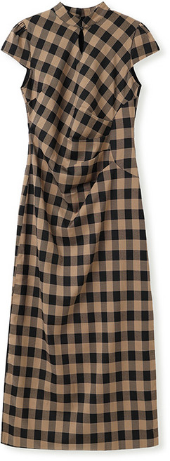 【國潮刺繡】改良旗袍 連衣裙 旗袍裙 女裝 連衣裙女 秋季新款 新中式格紋刺繡 高端修身 宴會日常穿搭, 格子