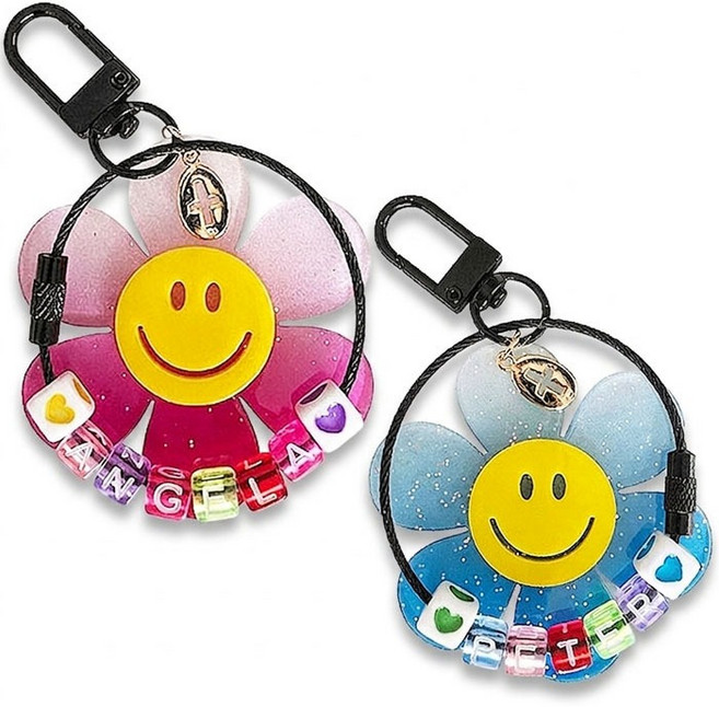 가톨릭 천주교 성물 주문 제작 세례명 키링, 핑크