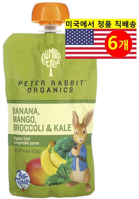Pumpkin Tree Organics 어린이용 맛있고 영양이 풍부한 피터 래빗 오가닉 과일 퓌레 파우치 125g 3개, 6개 - 쿠팡