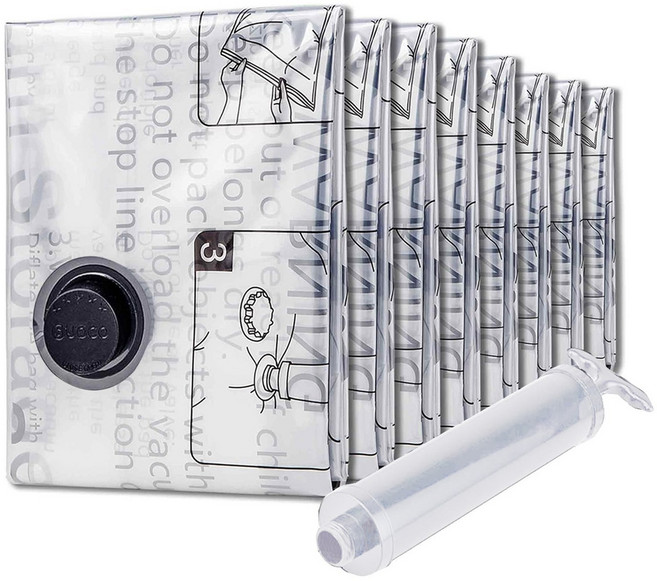 초대용량 진공 이불 압축팩 + 전용펌프 세트, 1개, 8개입