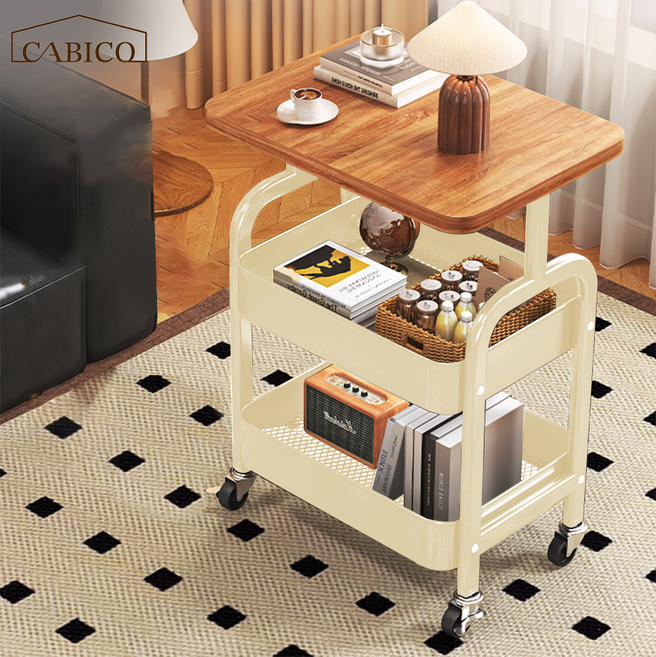 CABICO 이동식 트롤리 쇼파 사이드 테이블 수납 선반 카트, 화이트연