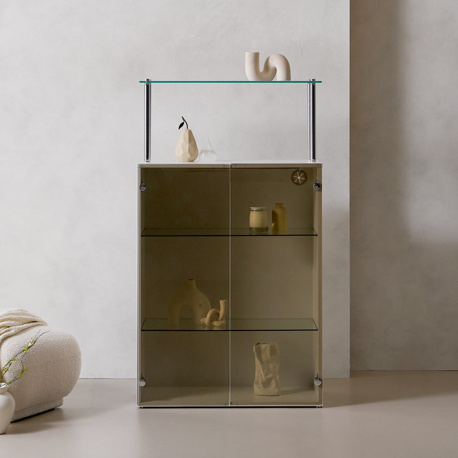 파로마 까사 브론즈 유리 높은 진열장 800+1단 선반 UYR4207, 화이트