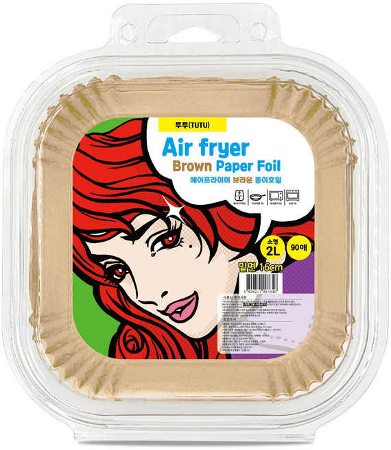 투투TUTU 2L 에어프라이어 무표백 종이호일 오븐 소형 16cm 90p (Brown Paper Foil), 1개