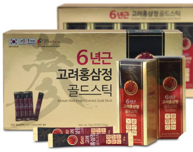 코리아인삼 6년근 고려홍삼정 골드스틱 60포, 720g, 1개