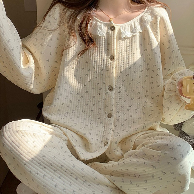 미야미 겨울누빔 레이스 극세사 수면잠옷 잠옷 파자마 홈웨어 상하의세트