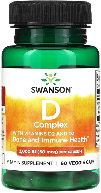 스완슨 비타민D2 D3 함유 D 복합체 2000IU(50mcg) 60 베지캡슐, 1개, 1개, 60정